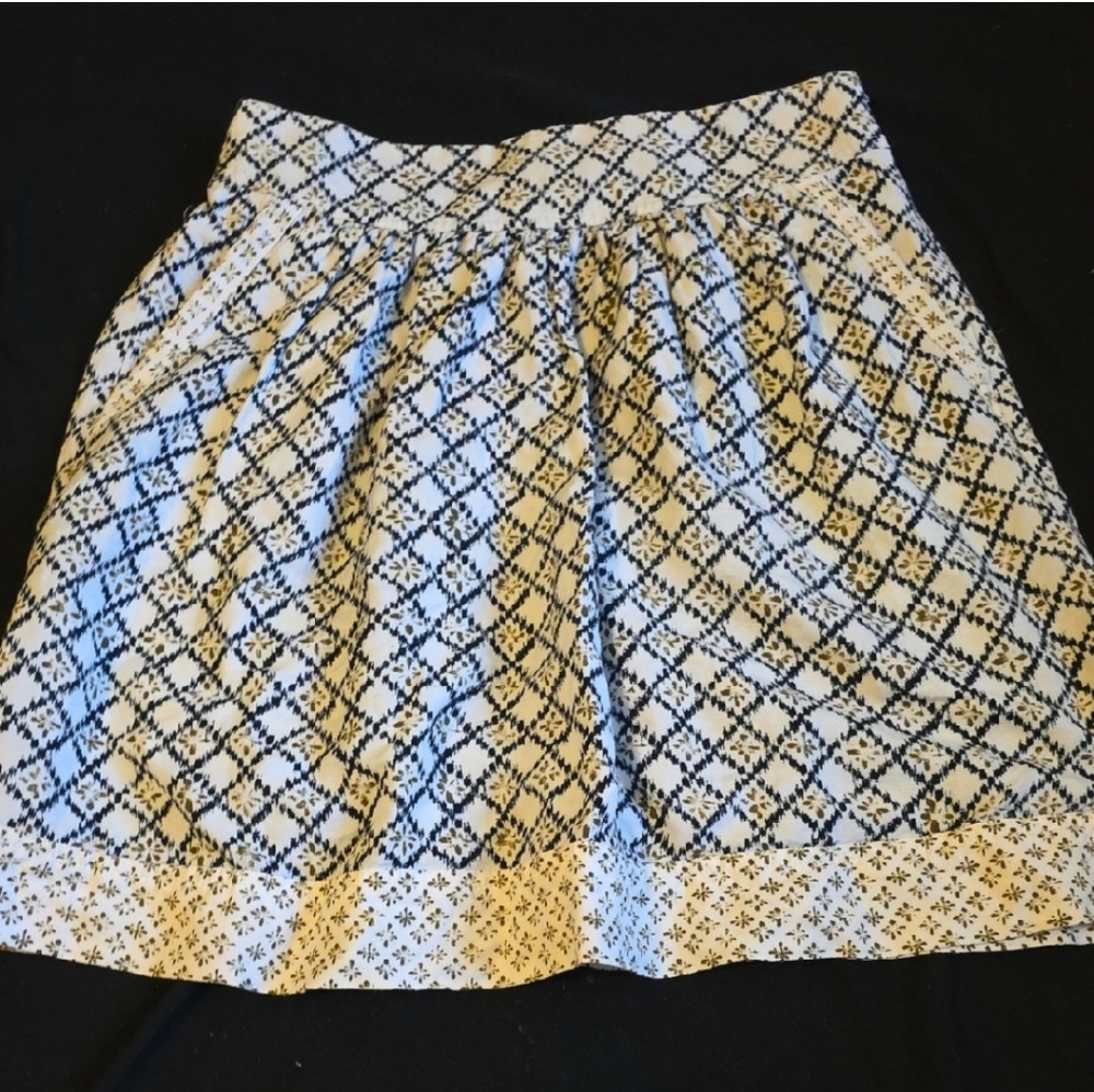 LOFT Linen Rayon White Navy Tan Bubble Mini Skirt Pleated Casual